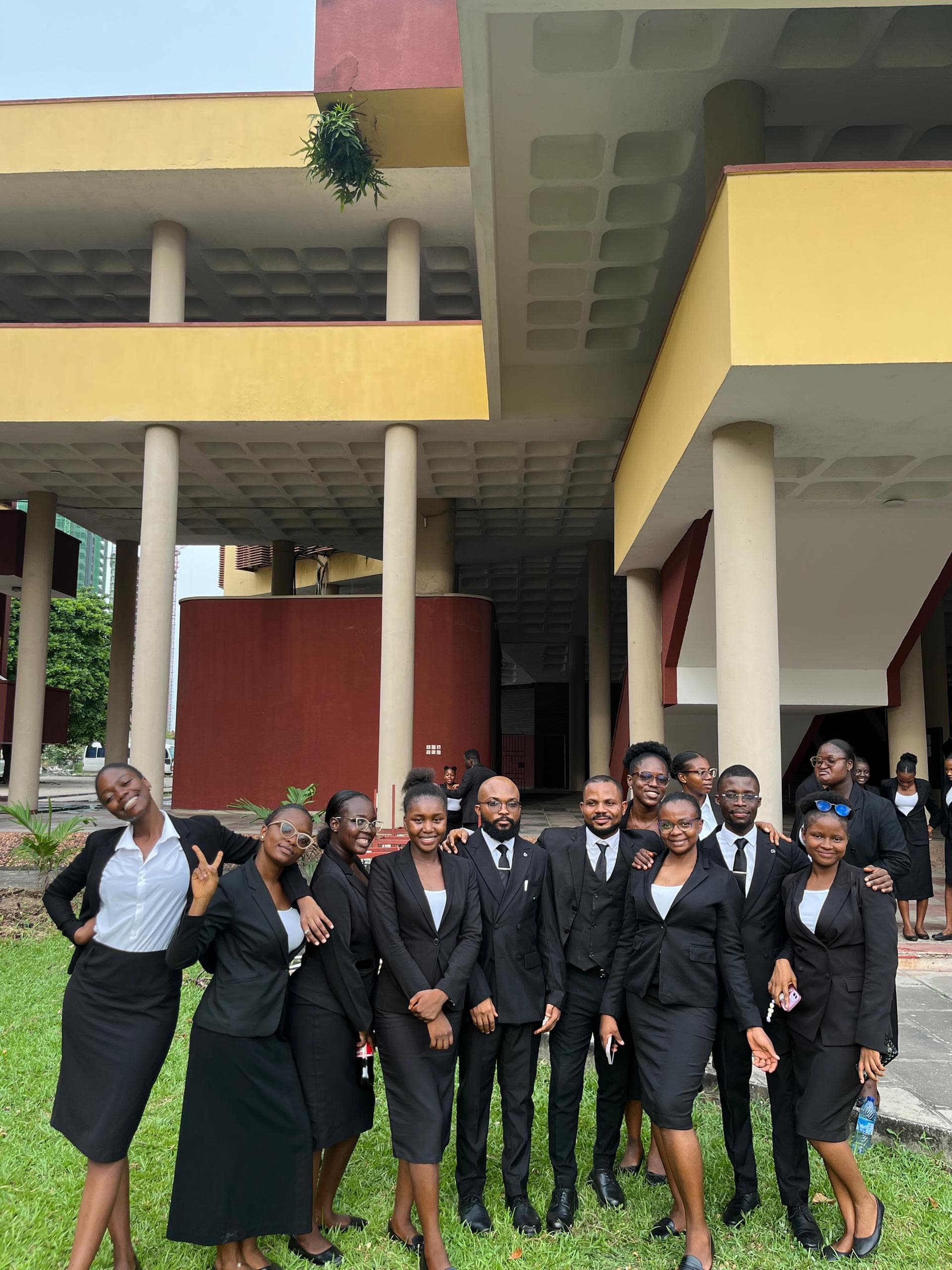 Nigerian law students dressed for legal training outside their university